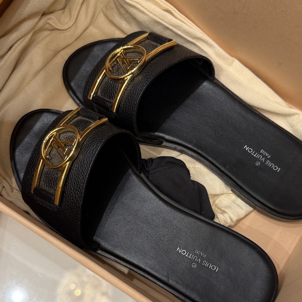 Louis Vuitton Black and Gold mules Sandals